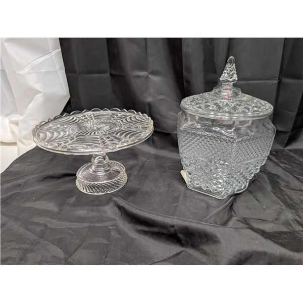 Vintage 50s Glass (1) Cookie Jar (1) Platters/Pedestal