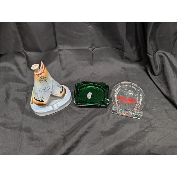 Vintage Collector Ash Trays (Jasper Park, Wyoming, and Green Glass)