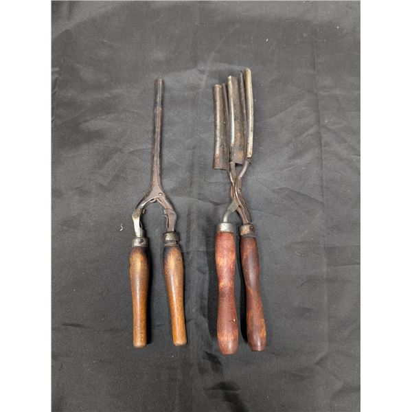 Vintage Curling Iron and Waving Iron w/ Wooden Handles