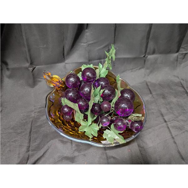 Multi Color Fruit Glass Bowl w/ Glass Grapes