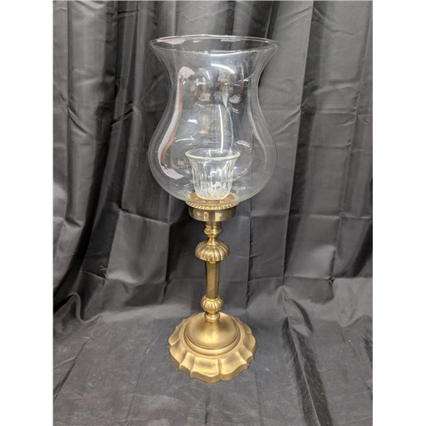 Large Brass Candle Holder w/ Glass Shade Vintage