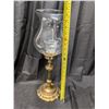 Image 2 : Large Brass Candle Holder w/ Glass Shade Vintage