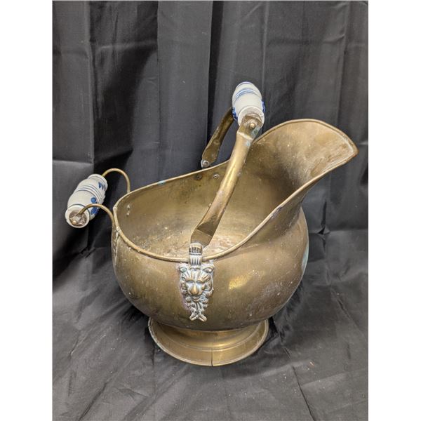 Vintage Brass Planter w/ Ceramic Handles