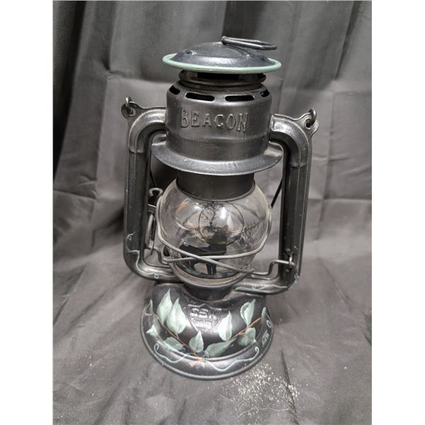 Vintage Black Barn Lantern W/ Leaf Design