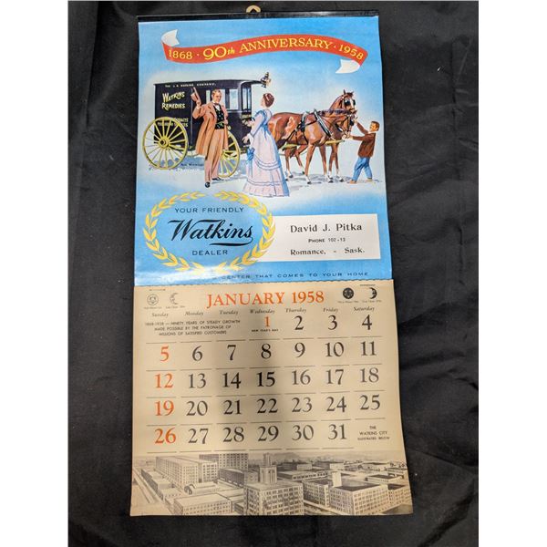Watkins Dealer (Romance, Sask, 1958 ) Calendar (Excellent Condition)