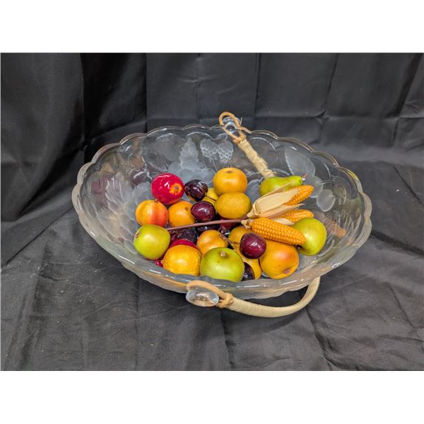 Glass w/ Handle Fruit Bowl w/ Fake Fruit Decor