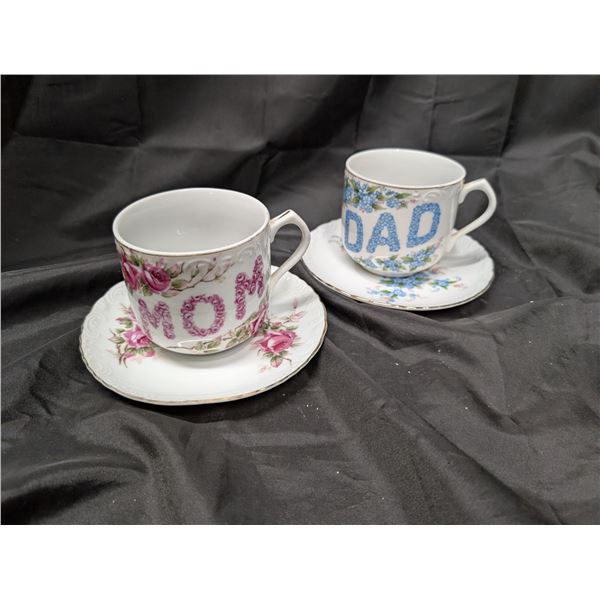 Vintage "Mom" and "Dad" Lefton Franz Anton Royal Cup and Saucer