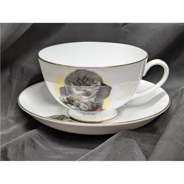 Vintage Mustache Cup and Saucer (Dog Design)