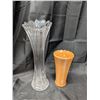 Image 1 : Vintage Orange Luster Vase and Tall Clear Vase