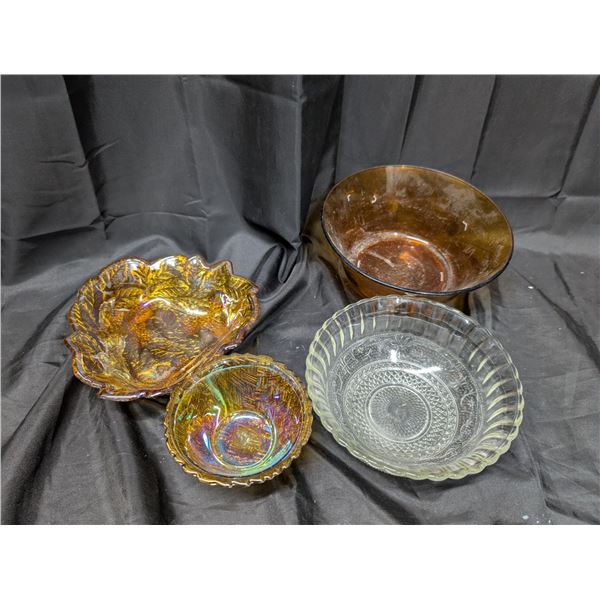 (2) Vintage Carnival Glass (1) Leaf and Raspberry Design and etc.