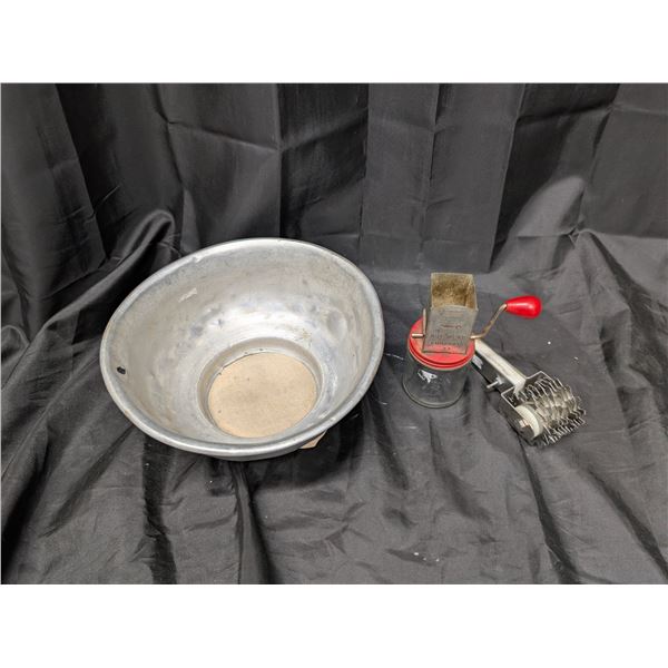Vintage Aluminum Strainer , And rock Nutmeat Chopper and etc.