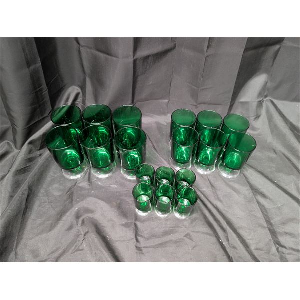 3 Sets of 6 Vintage (Green Emerald) Glasses