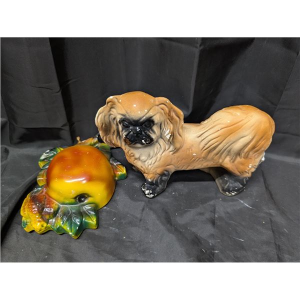 (2) Chalkware Decor (1) Dog and (1) Apple Vintage