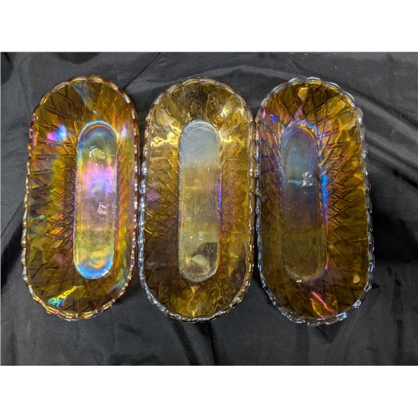 (3) Vintage Carnival Glass Oval Bowls