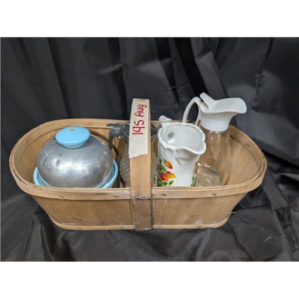 Egg Coddler and Vintage (3) Syrup Jars w/ Fruit Basket