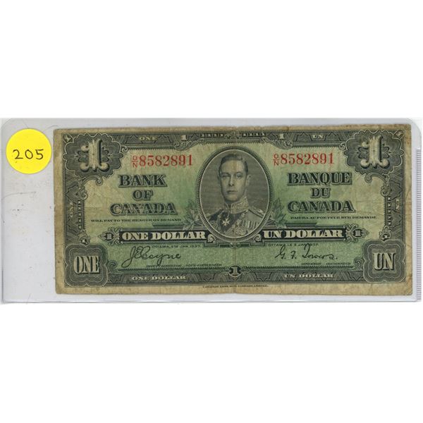 1937 Dominion of Canada One Dollar.