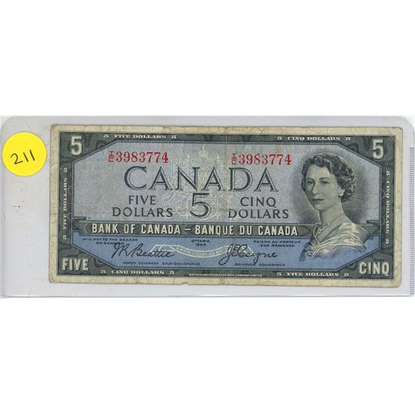 1954 Canadian Five Dollar.