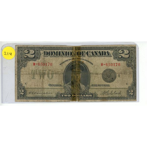 1923 Dominion of Canada Two Dollar.