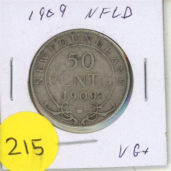 1909 New Foundland 50 Cents Coin.