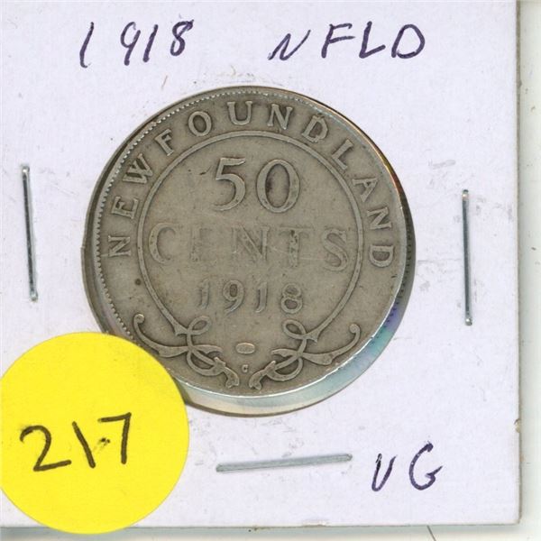 1918 New Foundland 50 Cents Coin.