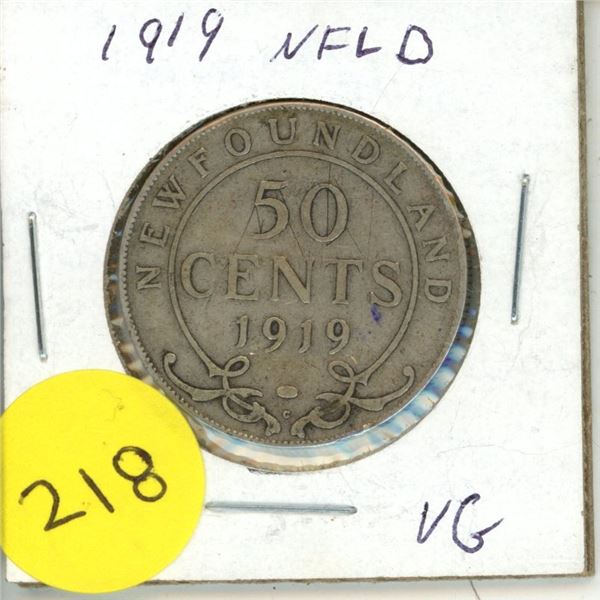 1919 New Foundland 50 Cents Coin.