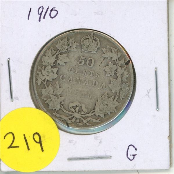 1910 Canada 50 Cents Coin.