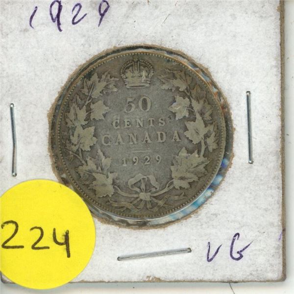 1929 Canada 50 Cents Coin.