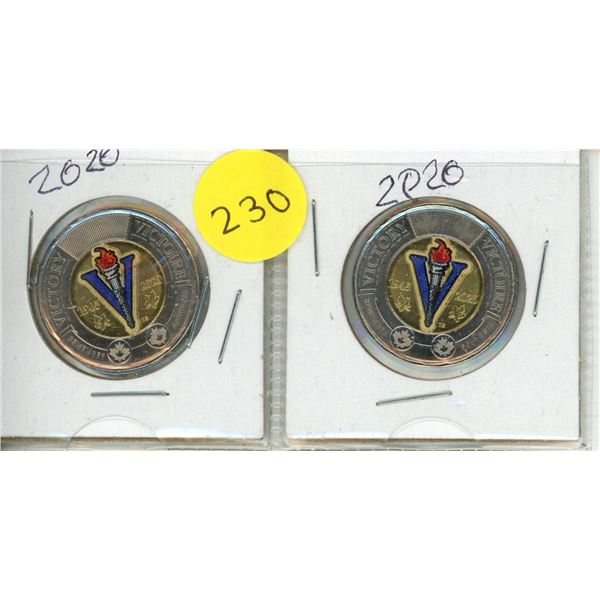 (2) 2020 Canada $2 Victory WW2 Colorized Uncirculated Coin.