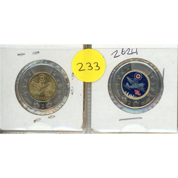 2024 Canada $2 Canadian 100th Anniversary of the Royal Canadian Air Force (RCAF) Colored and Uncolor