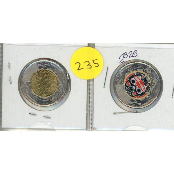 2020 Canada $2 Bill Reid Haida Grizzly Bear Colored and Uncolored Coin.