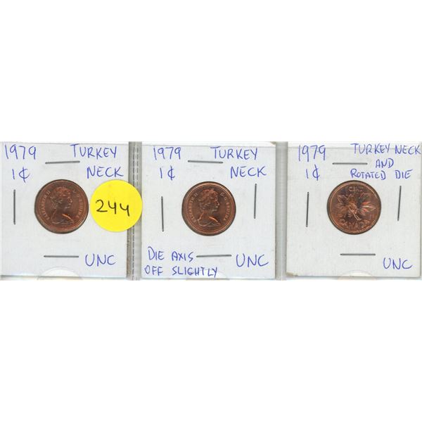 1979 Turkey Neck, Turkey Neck -Die Axis Off Slightly, Turkey Neck and Rotated Die UNC.