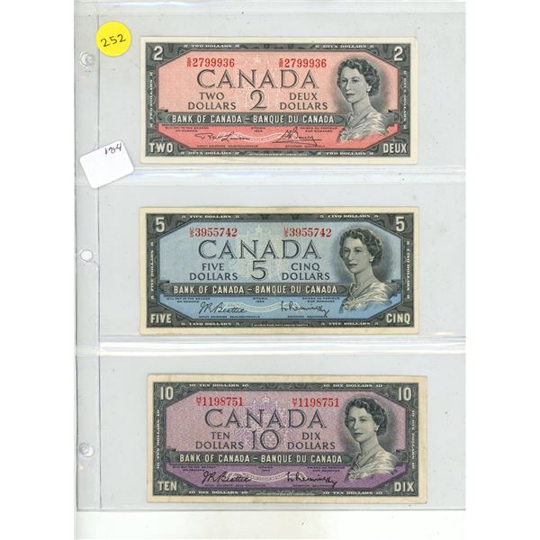 1955 Canada Two, Five, Ten Dollars.