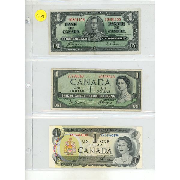 1937, 1954, 1973 Canada One Dollars.