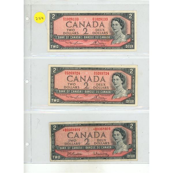 (3) 1954 Canada Two Dollars.