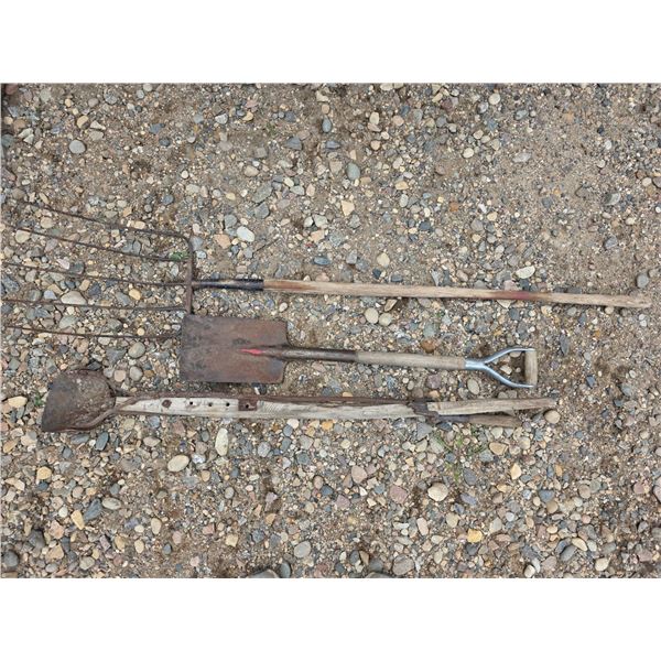 Post hole auger, shovel and fork