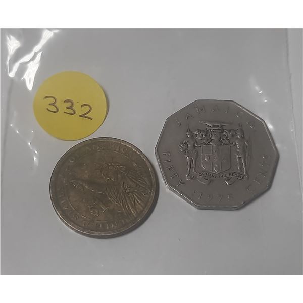 1975 Jamaica 50 Cents and James Monroe 5th President Of U.S.A 1 Dollar Coin.