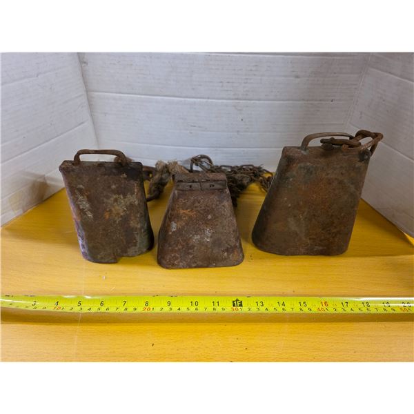 3 antique cow bells