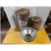 Image 1 : 2 milk cans and milk strainer- 2 gallon and 3 gallon
