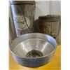 Image 2 : 2 milk cans and milk strainer- 2 gallon and 3 gallon