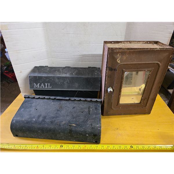 2 mail boxes and metal medicine cabinet - 1 mail box plastic, 1 metal