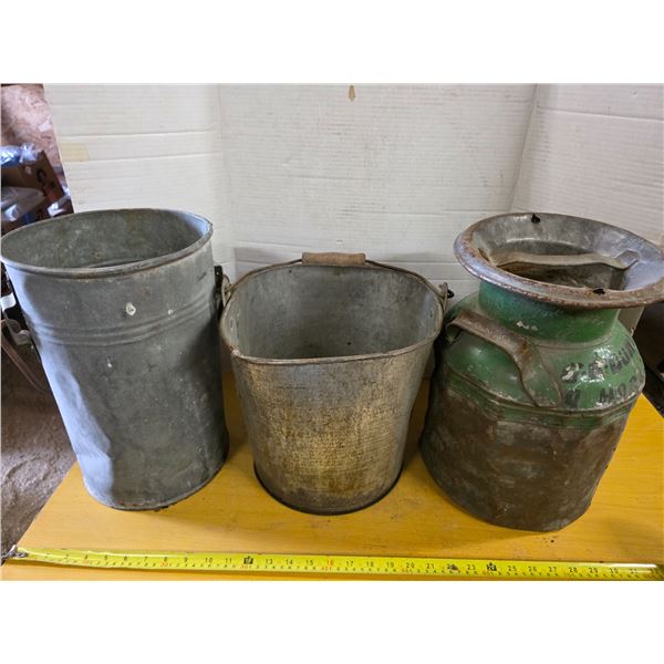 Antique cream can, well pail and bucket