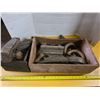 Image 1 : Lot of carpentry tools, sad irons, and crate