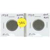 Image 1 : Complete set of 2 Canadian 1929 Nickel 5 Cents Near and Far Rim varieties. F-12.