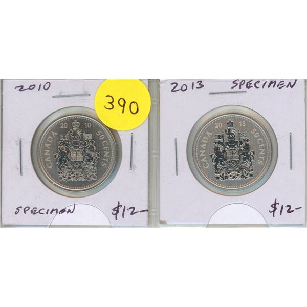 Lot of 2 Specimen 50 Cents: 2010 and 2013.
