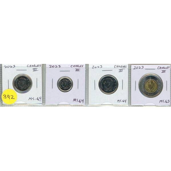 Near complete set of Canadian 2023 King Charles III coins. Includes 5 Cents, 10 Cents, 25 Cents & To