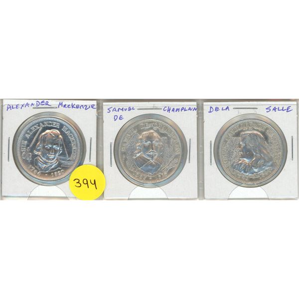 Lot of 3 Canadian Explorers medals including Alexander Mackenzie, Samuel de Champlain and Robert de 
