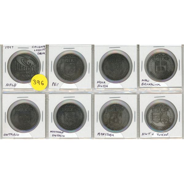Lot of 8 1997 Calgary Labatt Brier Tokens from 8 provinces and territories.