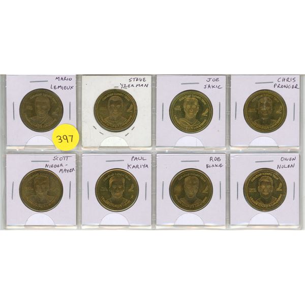 Lot of 8 2002 Coca Cola Canadian Olympic Medals for Hockey: Includes LeMieux and Yzerman.