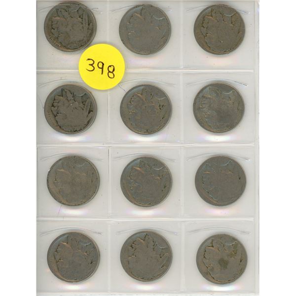 Lot of 12 U.S. Buffalo Nickels with no dates.