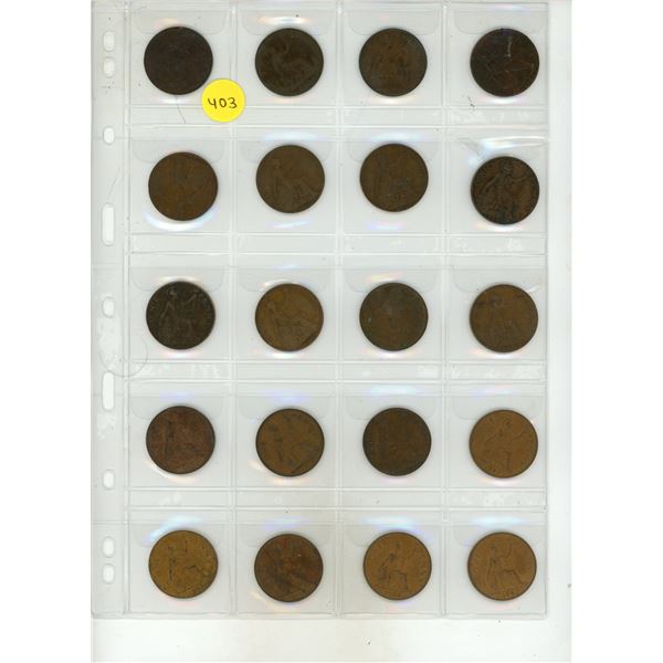 Lot of 20 British Pennies 1890 – 1967.